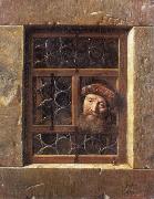 Samuel van hoogstraten Man Looking through a window oil on canvas